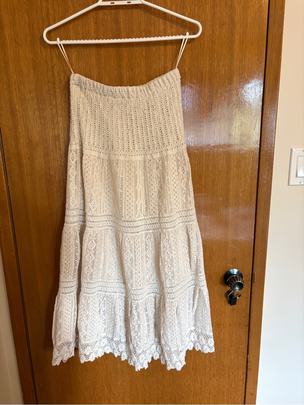 Boho Crochet Tiered Maxi Skirt in Cream
